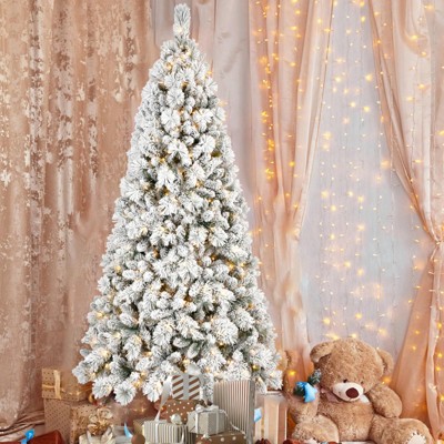 NAYSAYE Christmas Tree Stand Snow Flocked with Full Branches and Easy Hinged Setup for Holiday Display, Green and White, 29"*48"*9.46"