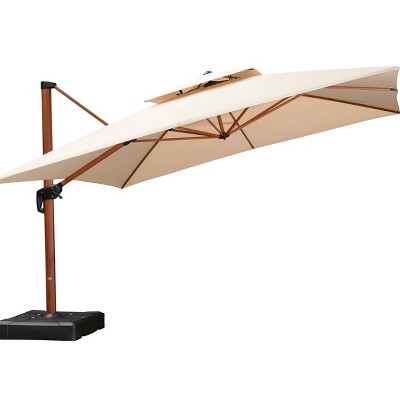 PURPLE LEAF 12ft Patio Umbrella with Base Outdoor Square Large Cantilever Umbrella Windproof Offset Heavy Duty Umbrella for Garden Deck Pool