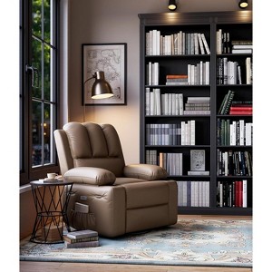 Oversized 27" Power Recliner Chair with Heat and Massage - 360° Swivel Faux Leather Rocking Chair for Adults with Cup Holder - 1 of 4