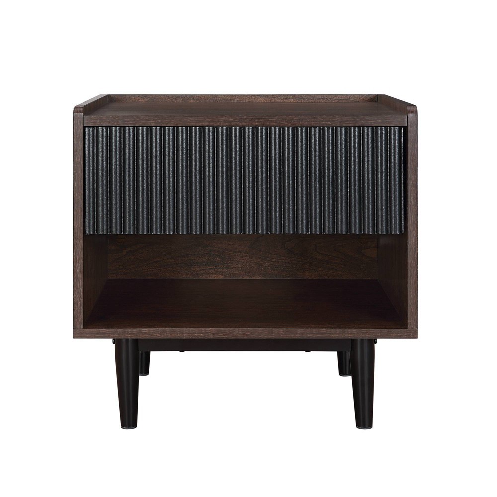 Photos - Storage Сabinet Duane Modern Ribbed Nightstand with Drawer Dark Brown/Black - Manhattan Co