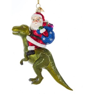 Kurt Adler Noble Gems Glass Ornament for Christmas Tree, Santa on Dinosaur - 1 of 4