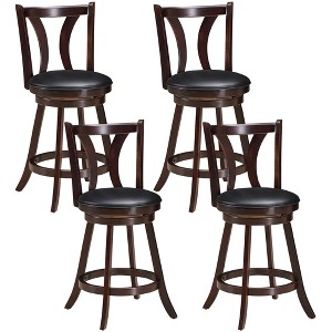 Costway Set of 4 Swivel Bar stool 24'' Counter Height Leather Padded Dining Kitchen Chair - 1 of 4