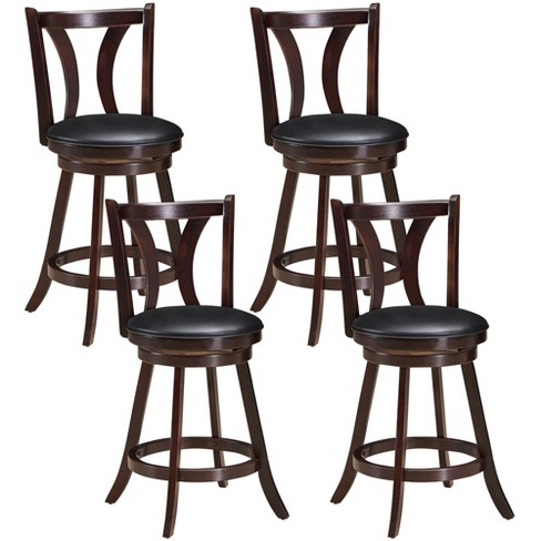 Costway Set Of 4 Swivel Bar Stool 24'' Counter Height Leather Padded ...