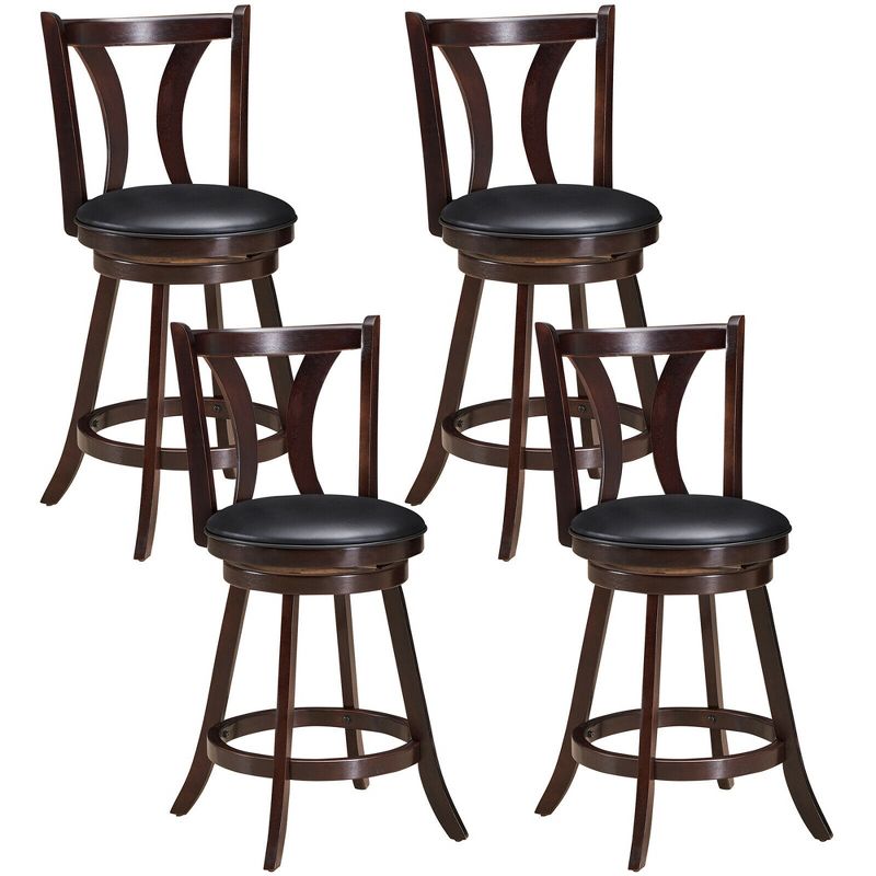 Costway Set of 4 Swivel Bar stool 24'' Counter Height Leather Padded Dining Kitchen Chair, 1 of 11