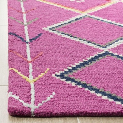 Handmade Fuchsia and Multicolor Tufted Wool Square Rug