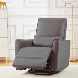 Swivel Rocking Recliner Chair - PU Leather Nursery Glider with Deep Seat & High Backrest for Living Room, Bedroom, Theater - 1 of 4