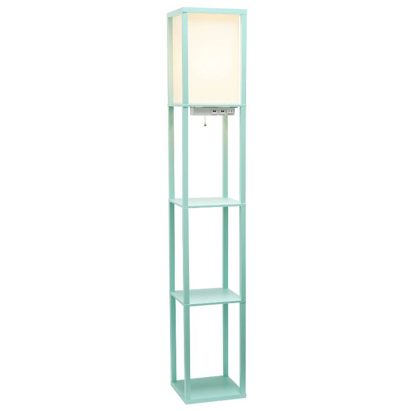 Floor Lamp Etagere Organizer Storage Shelf with 2 USB Charging Ports and Linen Shade - Simple Designs, 2 of 11