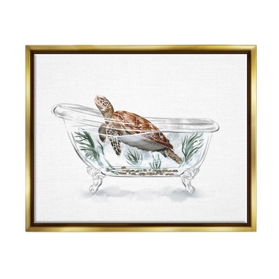 Stupell Industries Turtle Swimming Bathtub Habitat Framed Canvas