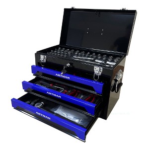 VASIP 20'' Portable 3-Drawer Steel Toolbox, 4 Layers of Tools with Metal Latches, with Top Storage Tray and carrying Handle, Tool Storage - 1 of 4