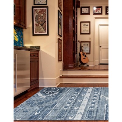 Soothing Blue Square Abstract 6'x6' Synthetic Area Rug