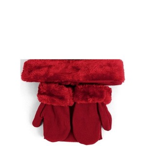 Toddler's 2-5 Solid Faux Fur Trimmed Mittens & Scarf Winter Set - 1 of 3