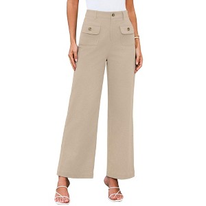 Womens Work Pants High Waisted Business Wide Leg Business Casual Outfits Office Dress Front Pocket Pant Trousers - 1 of 2