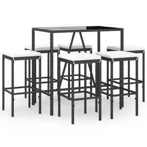 vidaXL Patio Bar Set Outdoor Garden Table with Stool with Cushions Poly Rattan - Black 43.3" Table Length 6 Pieces - 1 of 4