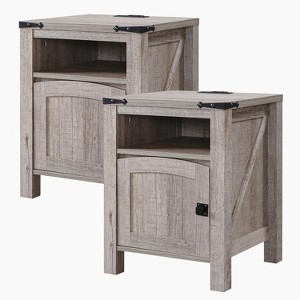 SinCiDo Farmhouse Nightstand Set of 2 w/Charging Station, 18" Rustic Wood End Tables w/Adjustable Shelves, Side Table for Bedroom, Light Rustic Oak - 1 of 4