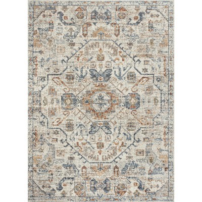 Cream and Terra Synthetic Medallion Washable Area Rug