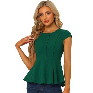 INSPIRE CHIC Women's Elegant Round Neck Cap Sleeve Solid Color Peplum Blouses - 1 of 4