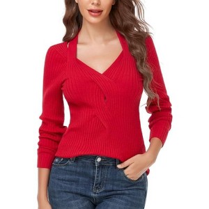Coolmee Women's V Neck Long Sleeve Shirts Tunic Sweaters  Fall Fashion Clothes - 1 of 4