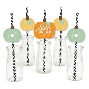 Big Dot of Happiness Little Pumpkin - Paper Straw Decor - Fall Birthday Party or Baby Shower Striped Decorative Straws - Set of 24 - 1 of 4