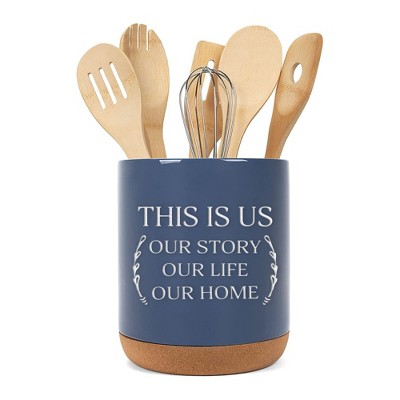 Elanze Designs This Is Us Navy Blue X-Large Cork Bottom Kitchen Utensil Holder
