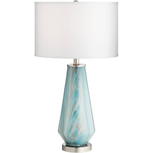 Possini Euro Design Jaime Modern Table Lamp 26" High Blue Gray Art Glass White Drum Shade for Bedroom Living Room Bedside Nightstand Office Kids House - 1 of 4