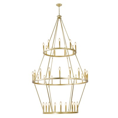 PAKOKULA Modern 36-Light Gold 3-Tier Wagon Wheel Farmhouse Industrial Chandelier Rustic Candlestick Pendant Light