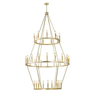 PAKOKULA Modern 36-Light Gold 3-Tier Wagon Wheel Farmhouse Industrial Chandelier Rustic Candlestick Pendant Light - 1 of 4