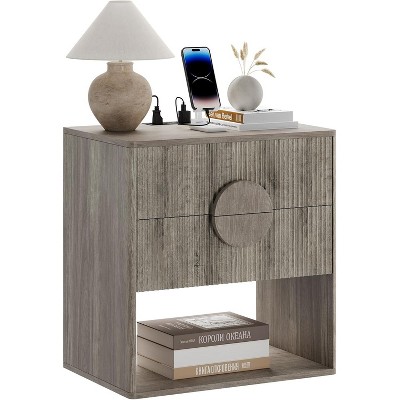 22.64" Wide Bedside Stand Mid Century Night Stands, Density Board Bedside Table, Wave Pattern Nightstand, Curved Silhouette Bedside Table