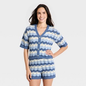 Women's Short Sleeve Cardigan Sweater - Universal Thread™ Blue