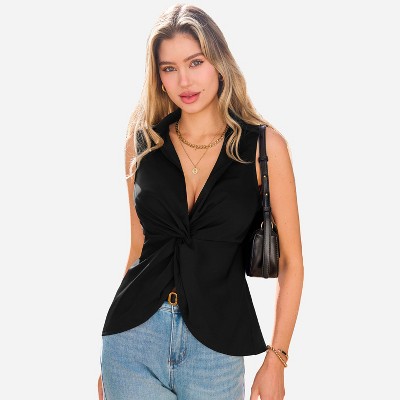 Women's Black Twist Front Top - Cupshe