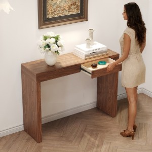 Vynxaria 50-Inch Walnut Wood Veneer Console Table "C Classic American Style with Two Drawers,Engineered Wood Surface - 1 of 4