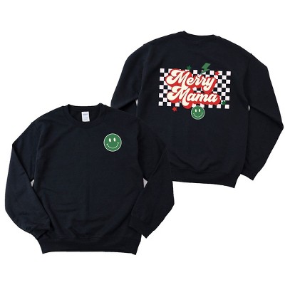 Simply Sage Market Women's Graphic Sweatshirt Merry Mama Checkered Front and Back