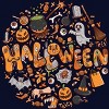 Junior's Design By Humans happy halloween greeting holiday illustration By ghinan T-Shirt - Navy - X Large - 2 of 2