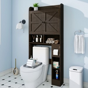 MUUEGM Over-the-Toilet Storage Cabinet| Bathroom Organizer Shelf with Barn Doors, Toilet Paper Holder - 1 of 4