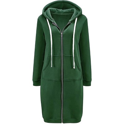 Haute Edition | Women's Tunic Long Length Full Zip Hooded Sweatshirt Hoodie
