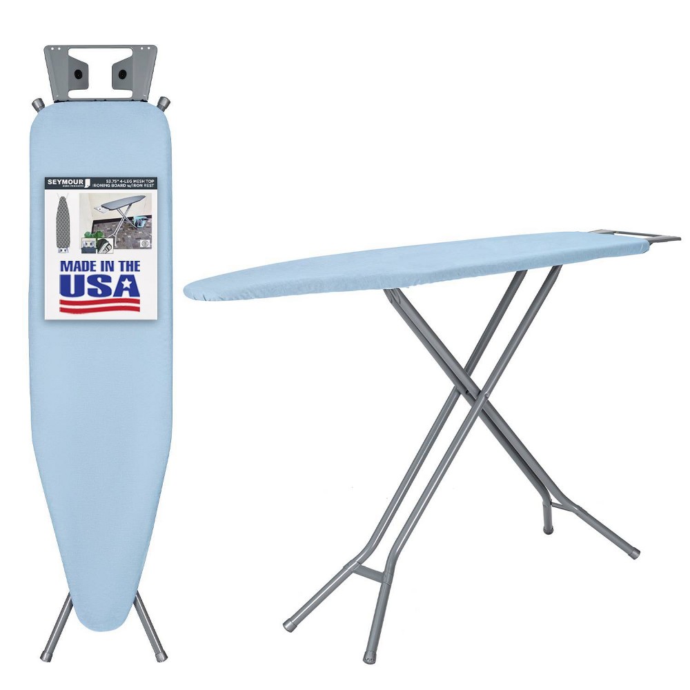 Seymour Home Products 4 Leg Mesh Top Ironing Board with Iron Rest Light Blue: Full Size, Adjustable, Steel Frame
