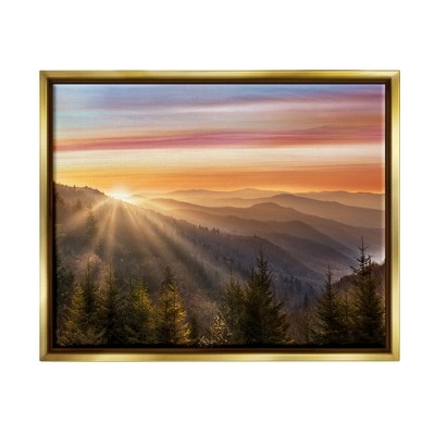 Stupell Industries Sunrise Through Mountain Forest Skyline Warm Sky