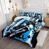 Motorcycle Comforter Set Queen Size – Blue Dirt Bike Motocross Rider Bedding with 1 Comforter & 2 Pillowcases, Extreme Sports Quilt Set for Boys Men - 3 of 4