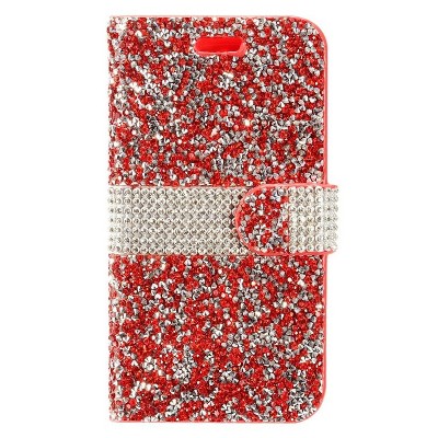 Insten Rhinestone Diamond Bling Leather Wallet Flip Case Cover For Samsung Galaxy S8 - Red/Silver by Eagle