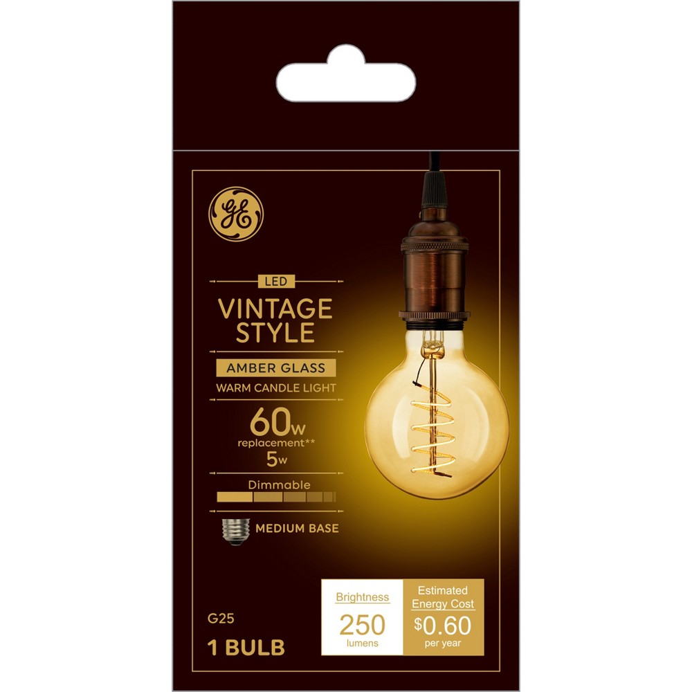 GE 60W Vintage Style G25 LED Globe Light Bulb Amber Glass