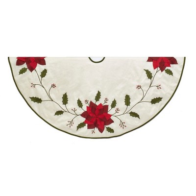 Kurt Adler 54" Ivory with Holly Leaves and Poinsettia Tree Skirt