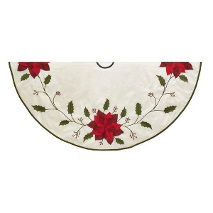 Kurt Adler 54" Ivory with Holly Leaves and Poinsettia Tree Skirt - 1 of 4