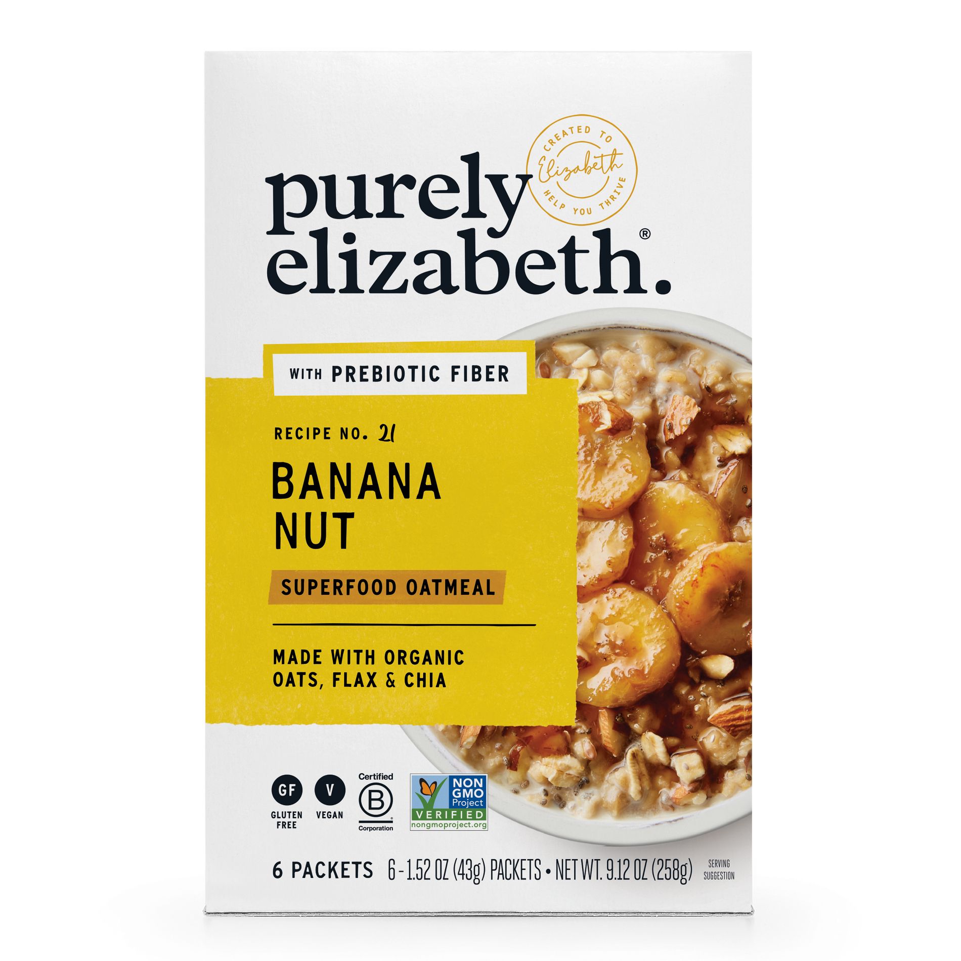 Purely Elizabeth Banana Nut Plant Oatmeal Packets - 6ct / 9.12oz