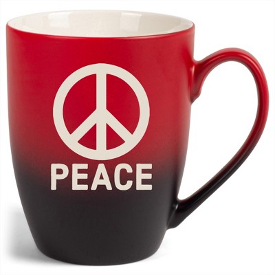 100 North Red and Black Two Toned Ombre, 10 Ounce, Comfortably Fits Your Hands, Ceramic Tea Coffee Cup Mug, Peace Sign
