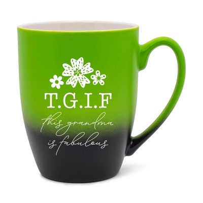 Elanze Designs TGIF This Grandma Is Fabulous Two Toned Ombre Matte Green and Black 12 ounce Ceramic Stoneware Coffee Cup Mug