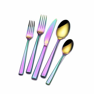 Towle Living Dream Rainbow 20-Piece Flatware Set, Stainless Steel Flatware for Dining, Rainbow Finish Tableware, Durable Flatware for Everyday Use