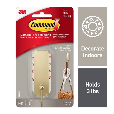 Command Small Satin Brass Wire Hooks