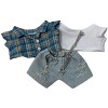 Doll Clothes Superstore Trendy Street Style: Ripped Jeans, Plaid Shirt & Necklace for 17.5 Labubu Dolls - 4 of 4