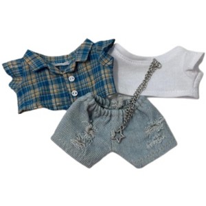 Doll Clothes Superstore Trendy Street Style: Ripped Jeans, Plaid Shirt & Necklace for 17.5 Labubu Dolls - 1 of 4