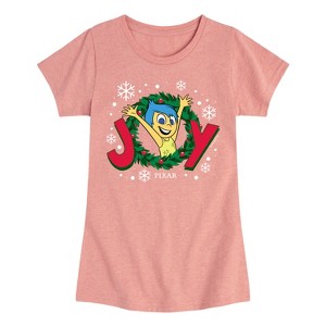 Girls' - Inside Out 2 - Joy Christmas Wreath Fitted Short Sleeve Graphic T-Shirt - 1 of 4