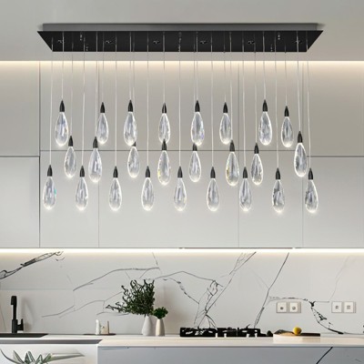 31-Light Dimmable Rectangle Ranidrop LED Crystal Chandelier